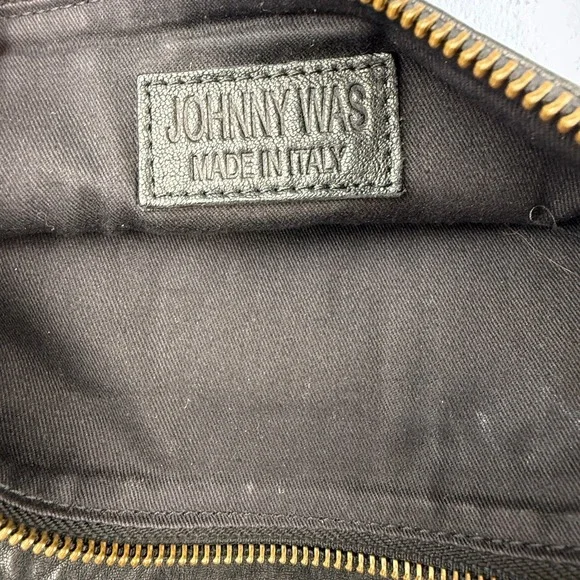 Johnny Was Leather Crossbody Studded Foldover Bag Black Italy Boho Artisan Soft - Picture 3 of 5